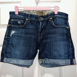 Stylish Women's Denim Shorts in Dark Blue